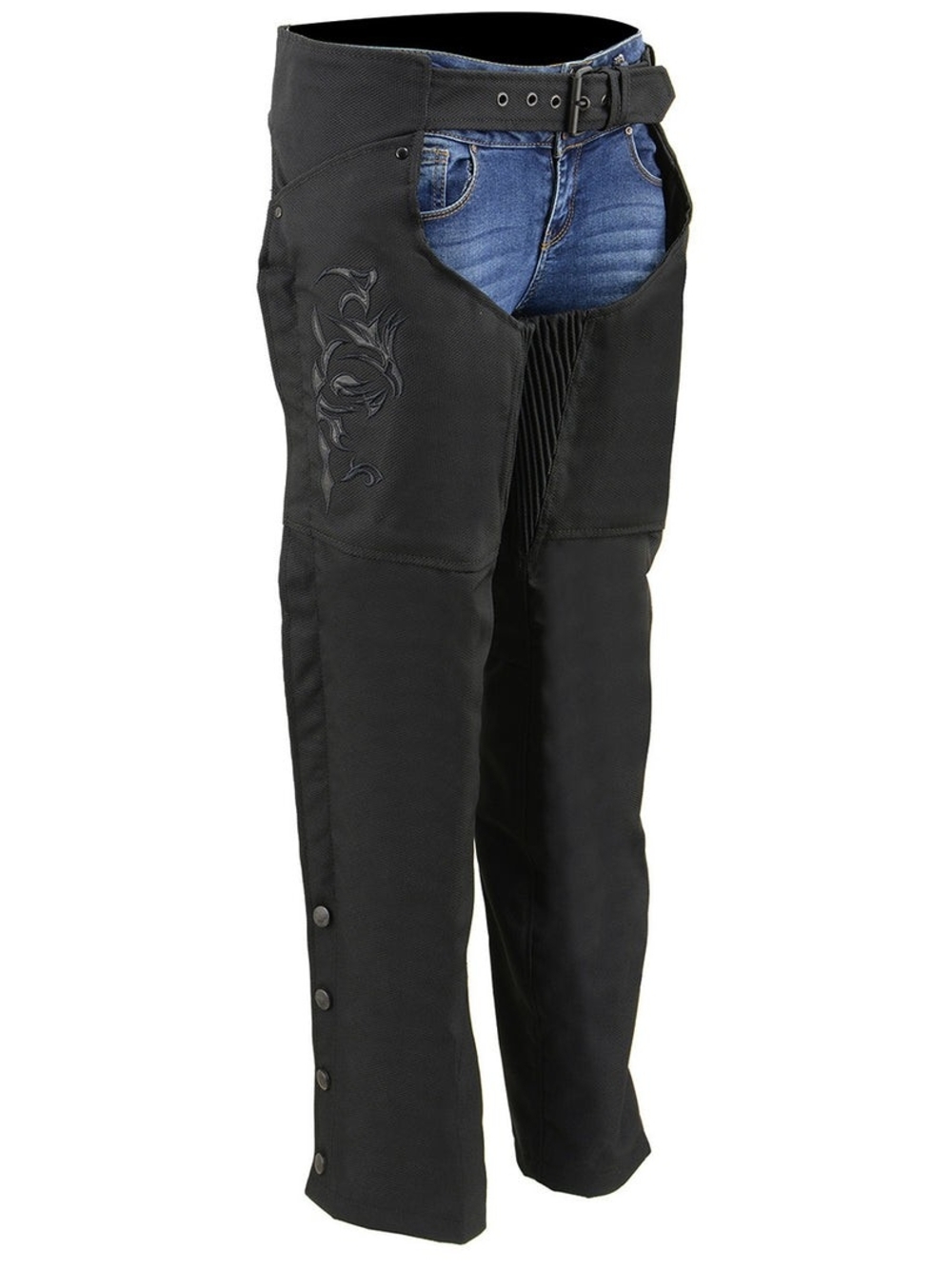 Black Leather Riding Chaps with Belt